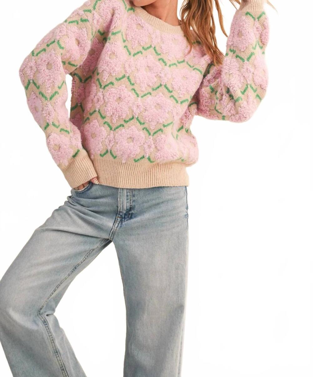 NEW &MERCI bright blooms flower sweater in brown/cream